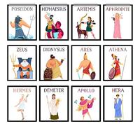 Htabiol Greek Poster Set, 12pcs GodsResultado, Party Decor, Ancient Decor - 8x10inch, Unframed for Kids & Classroom