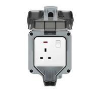 HTBCPNF 13A 1 Gang Single Exterior Outdoor Switched Socket，Plug Socket IP66 Rated Waterproof Outdoor Switched Power Socket with Cover for Outside Garages Parks Gardens