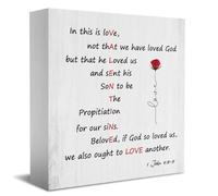 HTBIG Bible Verse Wooden Box Sign Numbers 1 John 4:10-11 Christian Wooden Block Sign Religious Quote Desk Decor for Home Office Shelf Wall Decor Religious Gifts 5 x 5 Inches