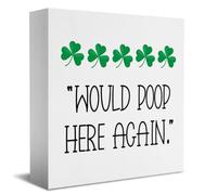HTBIG St Patricks Day Decor, Interesting Would Poop Here Again Wooden Box Sign Country Style Decorate, Applies To Home Desk Board Shelf Table Shelves Bathroom Decor 5 x 5 Inches