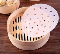 100pcs Air Fryer Liners, 10 inches Bamboo Steamer Liners, Premium Perforated Parchment Steaming Papers, Non-stick Steamer Mat