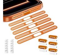 HTBMALL 5PACK Speaker Dust Cover for iPhone 17 Pro Max, USB C Dust Plug Type C Port Cover Charging Port Cover Speaker Mesh Covers for iPhone 17 Pro /17 Pro Max (Orange)
