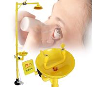 HTDRE Emergency Eyewash Station with Pedal, Stainless Steel Shower for Factory, Laboratory & Workshop Safety