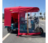 HTDRE Folding Electric Tricycle Awning, Adult Tricycle Cover, Trike Cover Equipped With Safety Warning Strips, Rain Sun Wind Proof Tricycle Frame Canopy(Red,110 * 95cm/34 * 37")