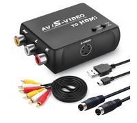 HTDYOO S Video RCA to HDMI Converter with RCA Cable + Svideo Cable + USB Cable, S-Video AV to HDMI Converte Compatible for PAL/NTSC for TV/PC/PS1/PS2/ STB/Xbox/VHS/VCR/DVD