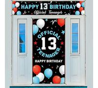 HTDZZI 13th Birthday Backdrop Banner Decorations Kit, Happy 13th Birthday Decoration for Boys Girls, Official Teenager 13 Year Old Birthday Party Door Yard Sign Photo Props Supplies, Fabric, Blue