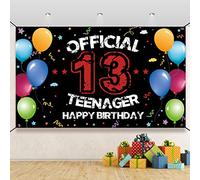 HTDZZI 13th Birthday Decoration for Boys Girls, Happy 13th Birthday Backdrop Banner, Official Teenager 13 Birthday Party Yard Sign, 13 Year Old Birthday Photo Booth Props Decor, Fabric, 6.1ft x 3.6ft