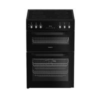 HTE6VDCB1 60cm Electric Ceramic Cooker - Double Oven, 4 Zone Ceramic Hob, Fan Assisted Main Oven, Grill Function, Easy Clean Enamel, LED Display, Black