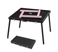 HTERBPOY Folding Card Table Height 21in Contains 144 sheets of 1.2in Mahjong 4 player tabletop game Suitable For playing cards, mahjong and board games(Pink)