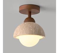 HTERWQEA G9 Globe Glass Ceiling Light Natural Stone Semi Flush Mount Ceiling Lamp Nordic Wood Lighting Fixture for Bedroom Living Room Hallway Corridor