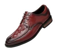 HTERWQEA Hand-Stitched Detailing Dress Oxford for Men's Crocodile Leather Brogue Vintage Lace Up Casual Slip Resistant Prom Wedding(Rojo,6 UK)