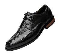 HTERWQEA Hand-Stitched Detailing Dress Oxford for Men's Crocodile Leather Brogue Vintage Lace Up Casual Slip Resistant Prom Wedding(Negro,7.5 UK)