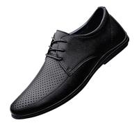 HTERWQEA Hollow Breathable Dress Oxford Formal Shoes for Men Italian Leather Classic Lace Up Non Slip Block Heel Anti-Slip Classic Plain Toe Working(6 UK) Black