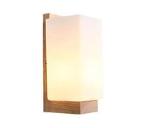 HTERWQEA Japanese Style Wall Light with White Glass Shade Natural Rubber Wood Wall Sconce Metal Accent E26/E27 Base Indoor Wall-Mounted Lighting Fixtures for Zen Balcony Bedroom Study Corner