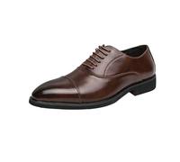 HTERWQEA Men Formal Shoes Spanish Leather Classic Business Party Wedding Anti-Slip Slip Resistant Rubber Sole Casual Plain Toe Comfort Orthopedic Fashion Lace Up(Marrone,6.5 UK)
