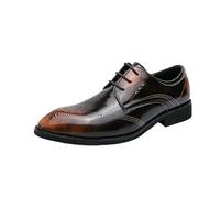 HTERWQEA Men Two Tone Wingtip Brogue Dress Oxford Formal Shoes Calfskin Leather Pointed Toe Heel Non Slip Anti-Slip Low Top Rubber Sole Prom Fashion Lace Up Tuxedo(Marrone,7.5 UK)