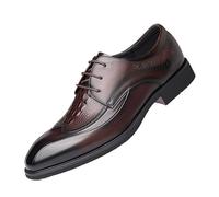 HTERWQEA Mens Brogue Wingtip Oxford Shoes Leather Lace Up Pointed Toe Casual Dress Party Formal Slip Resistant Block Heel Rubber Sole Low Top(Marrone,5.5 UK)