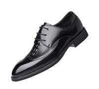 HTERWQEA Mens Brogue Wingtip Oxford Shoes Leather Lace Up Pointed Toe Casual Dress Party Formal Slip Resistant Block Heel Rubber Sole Low Top(Negro,7.5 UK)