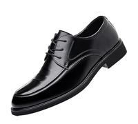HTERWQEA Mens Hand-Stitched Detailing Formal Shoes Dress Oxford Burnished Leather Lace Up Non Slip Low Top Block Heel Anti-Slip Business Brogue Working(6 UK) Black