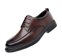 HTERWQEA Men's Hand-Stitched Detailing Formal Shoes Synthetic Leather Classic Lace Up Plain Toe Non Slip Anti-Slip Business(Marrone,8 UK)