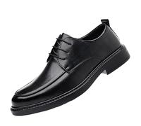 HTERWQEA Men's Hand-Stitched Detailing Formal Shoes Synthetic Leather Classic Lace Up Plain Toe Non Slip Anti-Slip Business(Negro,7.5 UK)