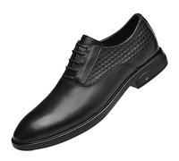 HTERWQEA Mens Oxford Shoes Genuine Leather Brogue Casual Slip Resistant Block Heel Anti-Slip Rubber Sole Party Classic Lace Up(Negro,7 UK)