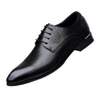 HTERWQEA Men's Professional Security Work Shoes Slip Resistant Formal Dress Oxfords PU Leather Lace Up Low Top for Party Business Block Heel Comfortable Pointed Toe Footwear(9 UK) Black