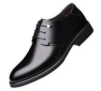 HTERWQEA Mens Slip Resistant Oxfords Black Leather Lace Up Business Shoes for Work with All Day Comfort and Support(6.5 UK)