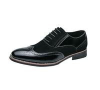 HTERWQEA Men's Two Tone Stitched Upper Hand-Stitched Dress Oxford Shoes Calfskin Leather Party Wedding Slip Resistant Low Top Rubber Sole Non Slip Classic Uniform Wingtip Fashion Lace Up(Negro,8 UK)