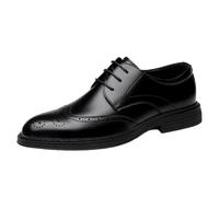HTERWQEA Mens Wingtip Brogue Formal Shoes Luxury Leather Uniform Slip Resistant Block Heel Anti-Slip Rubber Sole Outdoor Vintage Lace Up Round Toe(Negro,7 UK)