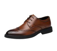 HTERWQEA Mens Wingtip Brogue Formal Shoes Luxury Leather Uniform Slip Resistant Block Heel Anti-Slip Rubber Sole Outdoor Vintage Lace Up Round Toe(Marrone,8 UK)