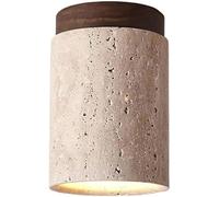 HTERWQEA Modern Travertine Stone Ceiling Light with Walnut Wood Accent 4.3in Cylinder Fixture for Hallway Kitchen Bedroom Entryway Rustic Accent Lighting(Walnut)