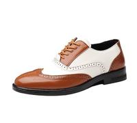 HTERWQEA Two Tone Stitched Upper Hand-Stitched Formal Shoes Dress Oxford for Men's Luxury Leather Round Toe Fashion Lace Up Non Slip Rubber Sole Slip Resistant Anti-Slip Outdoor Casual(Giallo,7 UK)