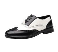 HTERWQEA Two Tone Stitched Upper Hand-Stitched Formal Shoes Dress Oxford for Men's Luxury Leather Round Toe Fashion Lace Up Non Slip Rubber Sole Slip Resistant Anti-Slip Outdoor Casual(Negro,9 UK)