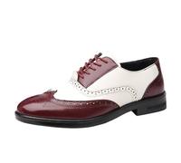HTERWQEA Two Tone Stitched Upper Hand-Stitched Formal Shoes Dress Oxford for Men's Luxury Leather Round Toe Fashion Lace Up Non Slip Rubber Sole Slip Resistant Anti-Slip Outdoor Casual(Rojo,7 UK)