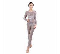 HTEZXFVX Women Stretch Thermal Underwear Set Scoop Neck Base Layer Slim Long Johns Light Coffee