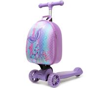 HTgroce 2-in-1 Kids Scooter Suitcase - Trolley with Matching Backpack - Folding Scooter with Wheels and Foot Brake, a-blue mermaid, Classic
