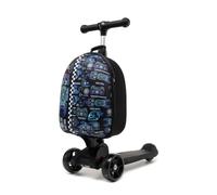 HTgroce 2-in-1 Kids Scooter Suitcase - Trolley with Matching Backpack - Folding Scooter with Wheels and Foot Brake, B-blue racing cars, Classic