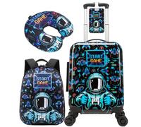 HTgroce 3-Piece Children's Suitcase Set Girls - Hard Case with 4 Wheels 360° - Includes Backpack, Neck Pillow & Luggage Tag - Hand Luggage Trolley for Travel, B-astronaut, astronautic