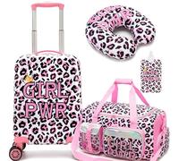 HTgroce 3 Pieces Children's Suitcase, Children's Travel Suitcase, Girl Travel Bag with Neck Pillow, Luggage Tag, Suitcase Girl with Universal Wheels, A-pwr
