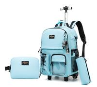 HTgroce 3PCS Rolling Backpack for Girls, Women Wheeled Bookbag with Lunch Box for Adults, Kids Roller School Bag for Teens Travel