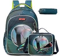 HTgroce Boys' Primary Backpack Child Backpack Boy School Backpack with Lunch Bag Pencil Case for Children, a-green Football, M