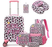 HTgroce Children's Suitcase Set with Handbag, School Backpack, Neck Cushion, Lunch Bag, Pencil Case, Label, Suitcase with Wheels, A-PWR
