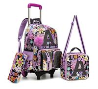 HTgroce Cute Rolling Backpack for Girls Kids with Lunch Box & Pencil Case 3pcs Girls Rolling Backpacks for Elementary School, taiyanghua A, M, Taiyanghua a