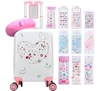 HTgroce DIY Diamond Painting Girls Suitcase Set - Hard Trolley with Neck Cushion and Tag - 4 Wheels 360° Hand Luggage - Travel Gift, pink