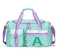 HTgroce Girls' Personalised Initial A Sports Bag - Dance Bag with Shoe Compartment - Children's Travel Bag for Gymnastics, Weekend & Pajama Party, Green, Travel bag