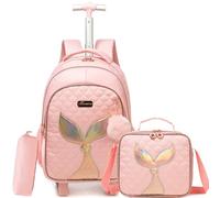 HTgroce Girl's Wheeled School Backpack for Girls Primary School School Bag with Wheels CP,CE1,CE2, D-pink Mermaid Heart, M