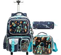 HTgroce Multi-pocket School Backpack with Wheels, Girl's School Backpacks with Wheels, Bring a Pencil Case and Lunch Bag, B-rocket, 43 cm x 30 cm x 20 cm