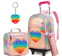 HTgroce Rolling Backpack for Girls Wheels Backpacks for Elementary Student Kids Wheeled Trolley Luggage for Teen Girls with Lunch Box Pencil Case