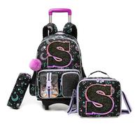 HTgroce Trolley Backpack Children's School Bag with Wheels School Trolley Backpacks Children's School Backpack School Bag with Wheels School Bag, Black S